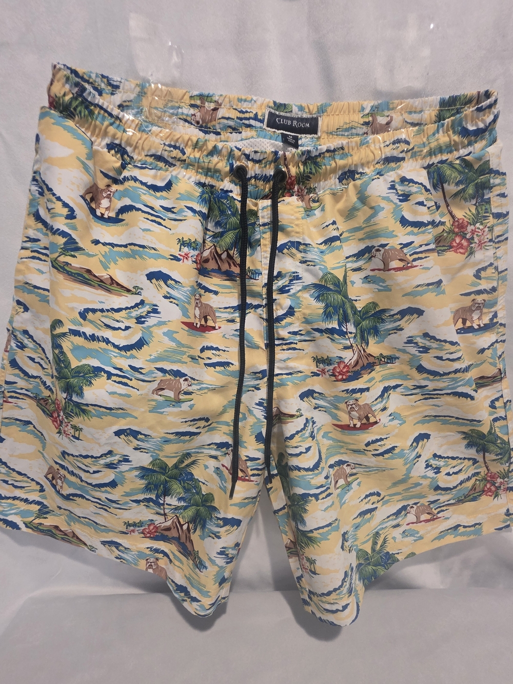 Men's Yellow Tropical Bulldog Print Swim Trunks - Picture 3 of 4